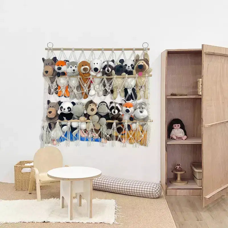 Support de peluches, Support de peluches polyvalent à 3 niveaux, Organisateur de rangement vertical de jouets de style bohème, Support de peluches stable pour chambre d'enfant et salle de jeux