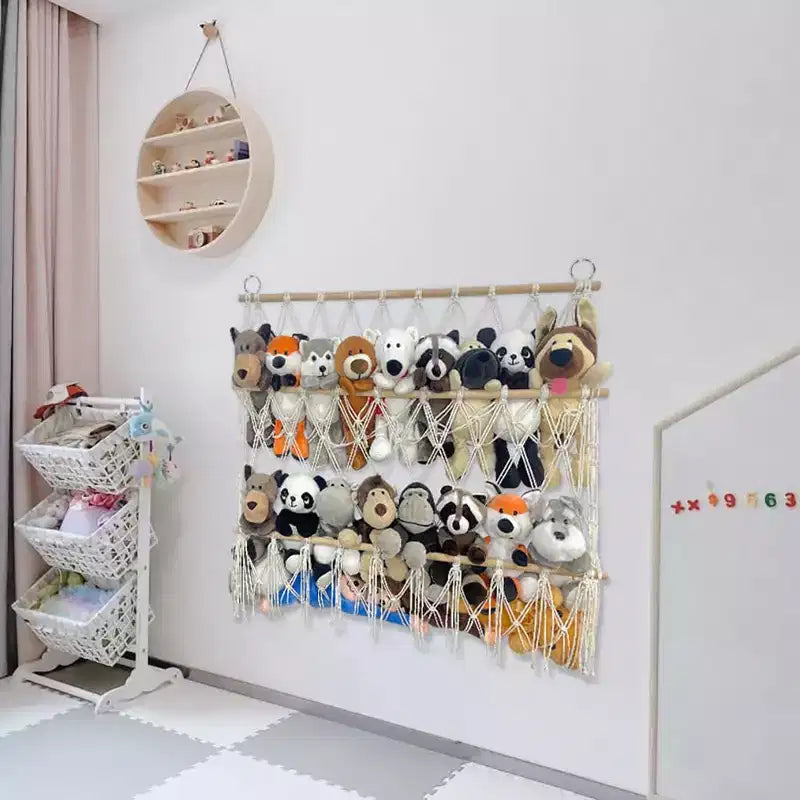 Support de peluches, Support de peluches polyvalent à 3 niveaux, Organisateur de rangement vertical de jouets de style bohème, Support de peluches stable pour chambre d'enfant et salle de jeux