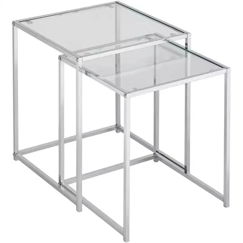 Studio 55D Rodney Modern Chrome Square Nesting Tables Set of 2 15 3/4 Wide Silver Clear Glass Tabletop for Living Room Bedroom