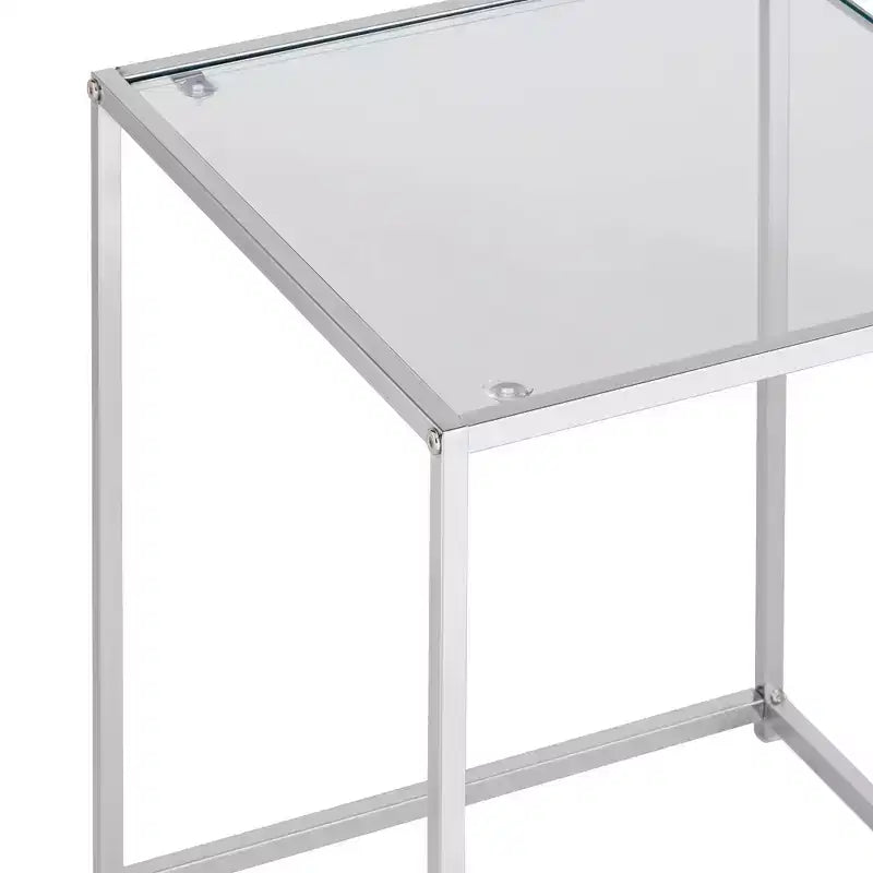 Studio 55D Rodney Tables gigognes carrées modernes chromées lot de 2, 40 cm de large, argent, plateau en verre transparent pour salon, chambre