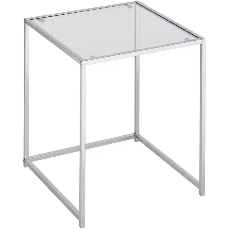 Studio 55D Rodney Tables gigognes carrées modernes chromées lot de 2, 40 cm de large, argent, plateau en verre transparent pour salon, chambre