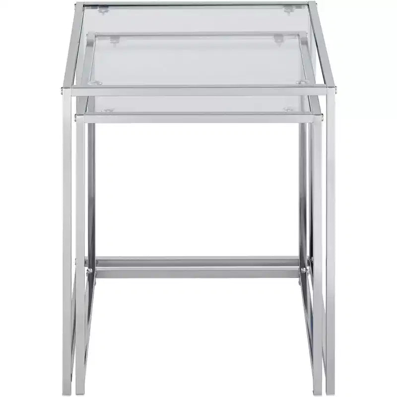 Studio 55D Rodney Tables gigognes carrées modernes chromées lot de 2, 40 cm de large, argent, plateau en verre transparent pour salon, chambre