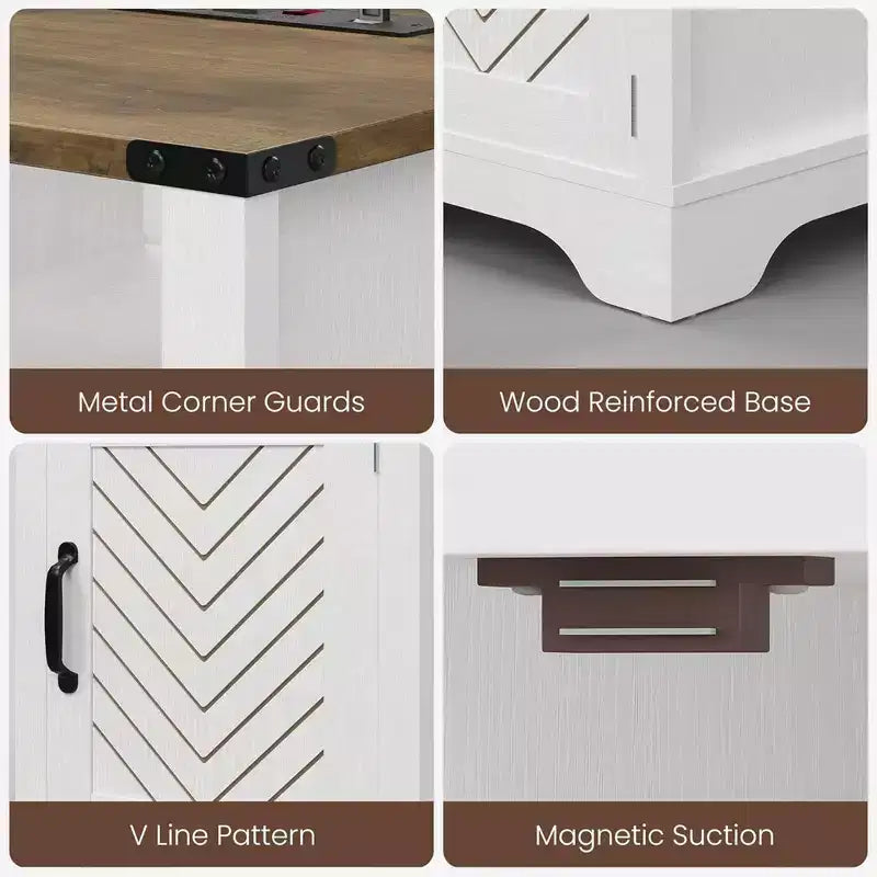 Table de chevet RoyalCraft style ferme, ensemble de 2 tables d'appoint en bois avec lumières LED et station de charge pour chambres ou bureaux, blanc antique