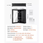 Armoire de toilette 14x24 pouces avec miroir, cadre en aluminium, noire