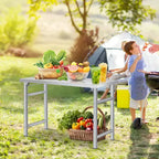 Table pliante en acier inoxydable - Table de préparation pliable commerciale de 520 LBS, table de travail à base ouverte avec étagère inférieure et pieds réglables