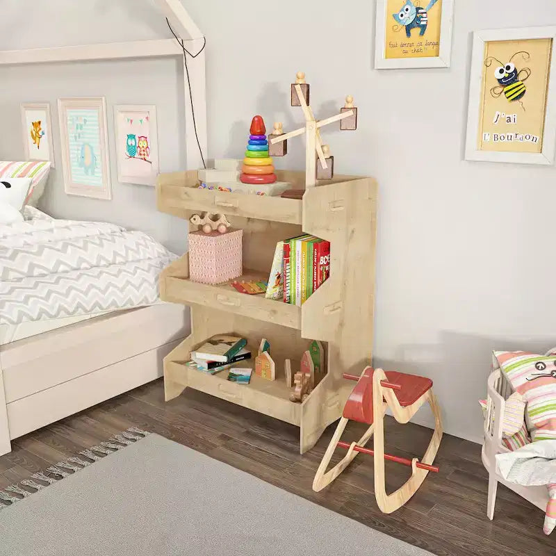 Étagère contemporaine à 3 tablettes, cadre en MDF sans vis, 80,5 cm H x 65,5 cm L