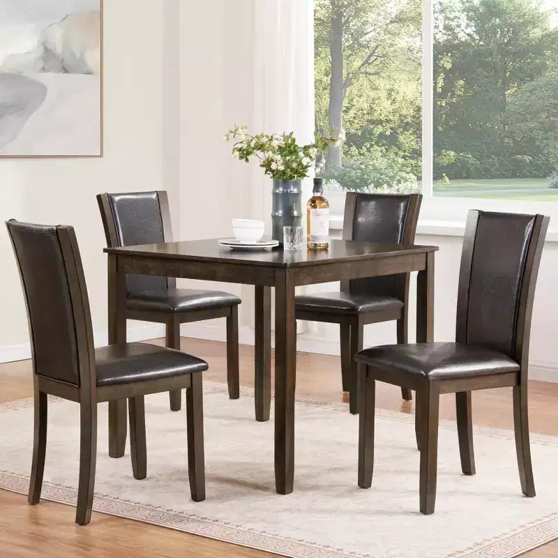 GDFStudio Munro Rustic 5 Piece Acacia Wood and Faux Leather Dining Table Set