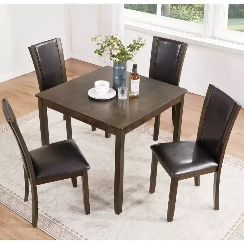 Ensemble de salle à manger rustique 5 pièces en bois d'acacia et similicuir