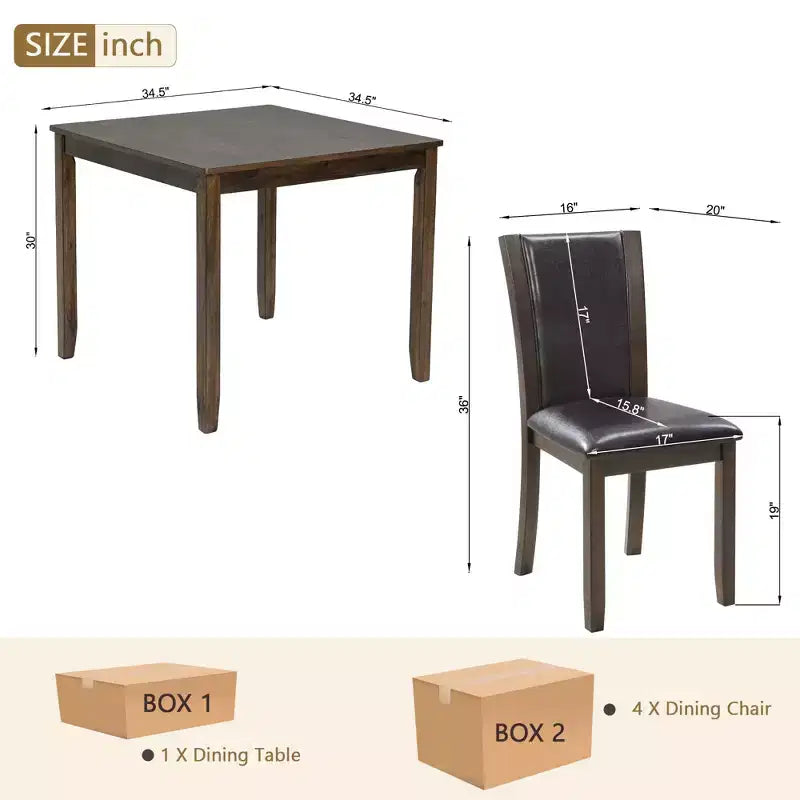 Ensemble de salle à manger rustique 5 pièces en bois d'acacia et similicuir