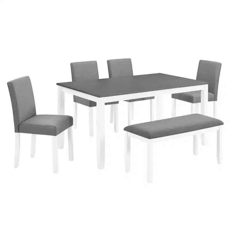 Ensemble de salle à manger moderne 6 pièces en tissu rembourré et bois avec banc