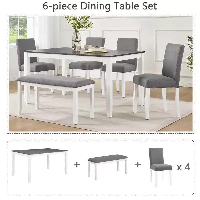 Ensemble de salle à manger moderne 6 pièces en tissu rembourré et bois avec banc
