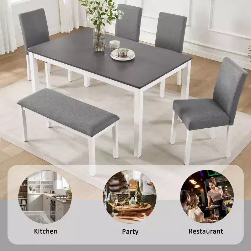 Ensemble de salle à manger moderne 6 pièces en tissu rembourré et bois avec banc