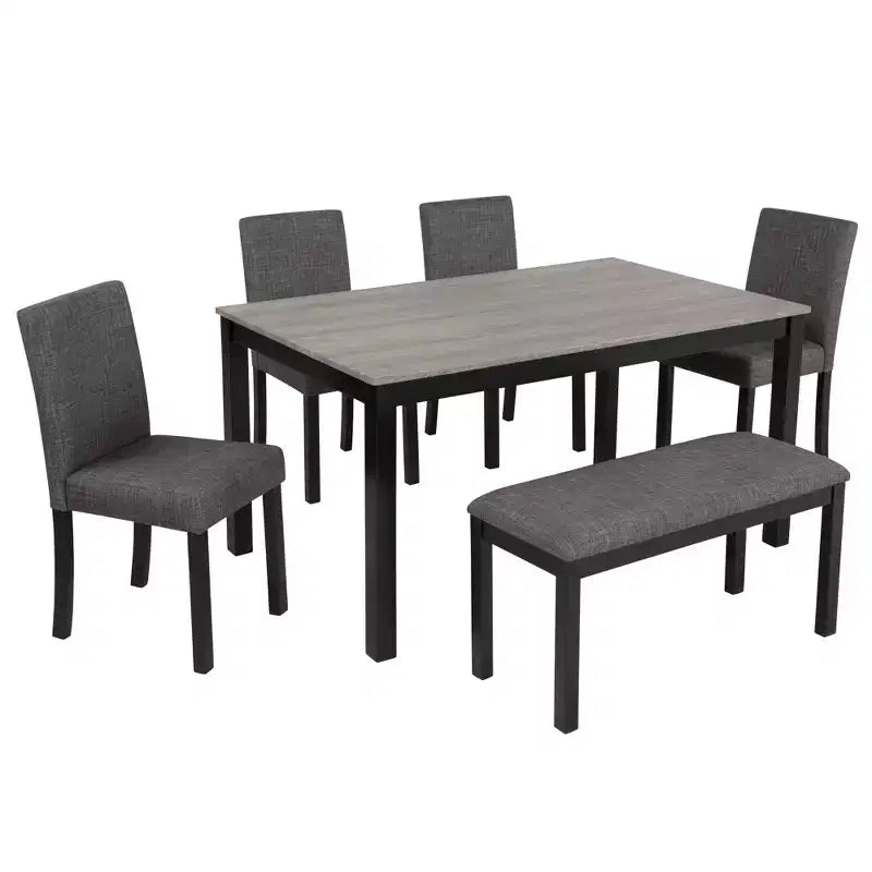 Ensemble de salle à manger moderne 6 pièces en tissu rembourré et bois avec banc