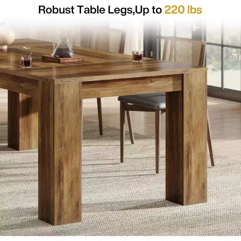 Table à manger rectangulaire de ferme de 160 cm pour 4 à 6 personnes, en bois massif, marron