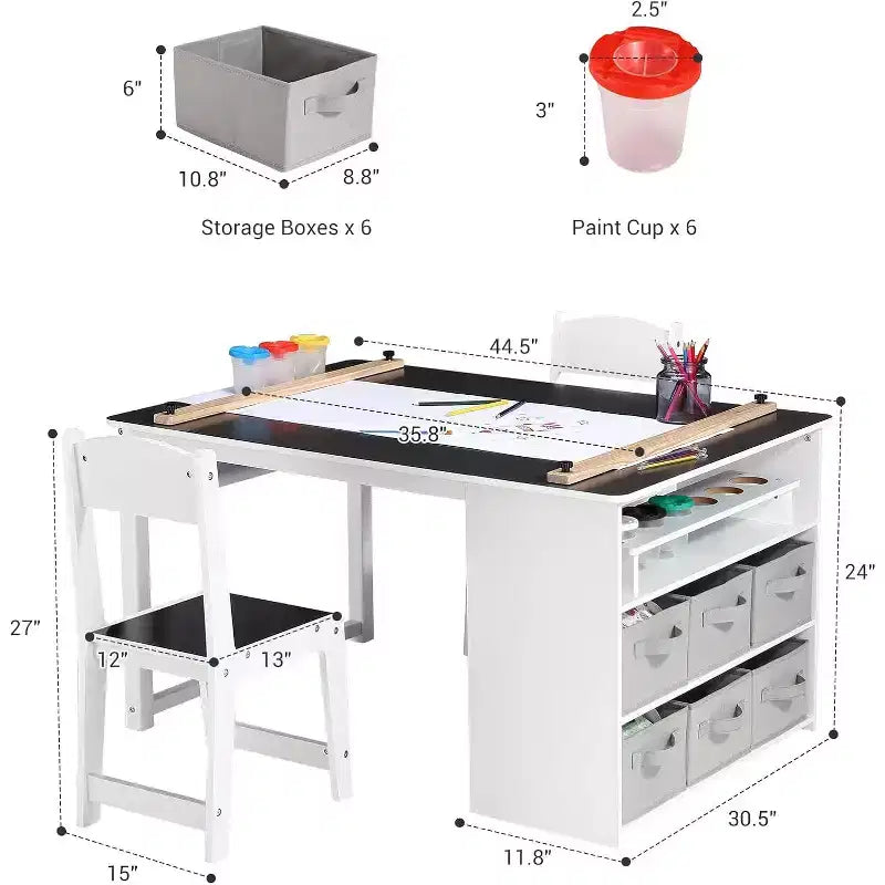 Table et chaise d'art 4 en 1 pour enfants avec organiseur de rangement pour tout-petits
