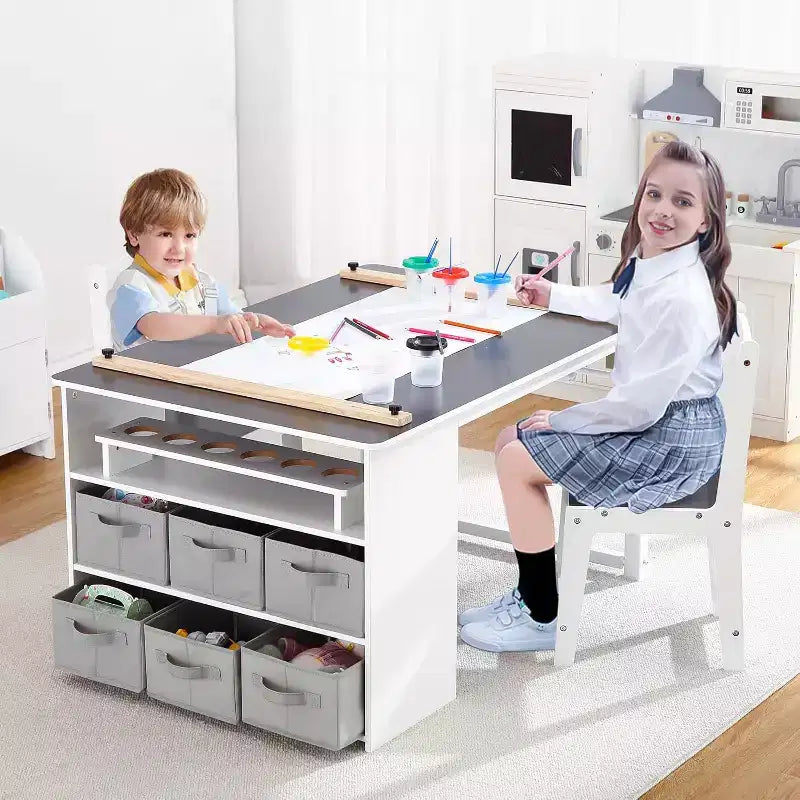 Table et chaise d'art 4 en 1 pour enfants avec organiseur de rangement pour tout-petits