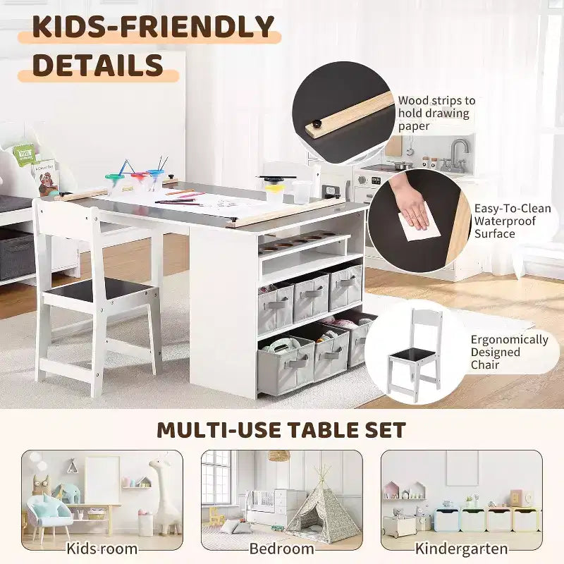 Table et chaise d'art 4 en 1 pour enfants avec organiseur de rangement pour tout-petits