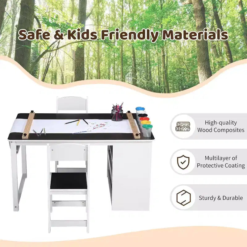 Table et chaise d'art 4 en 1 pour enfants avec organiseur de rangement pour tout-petits