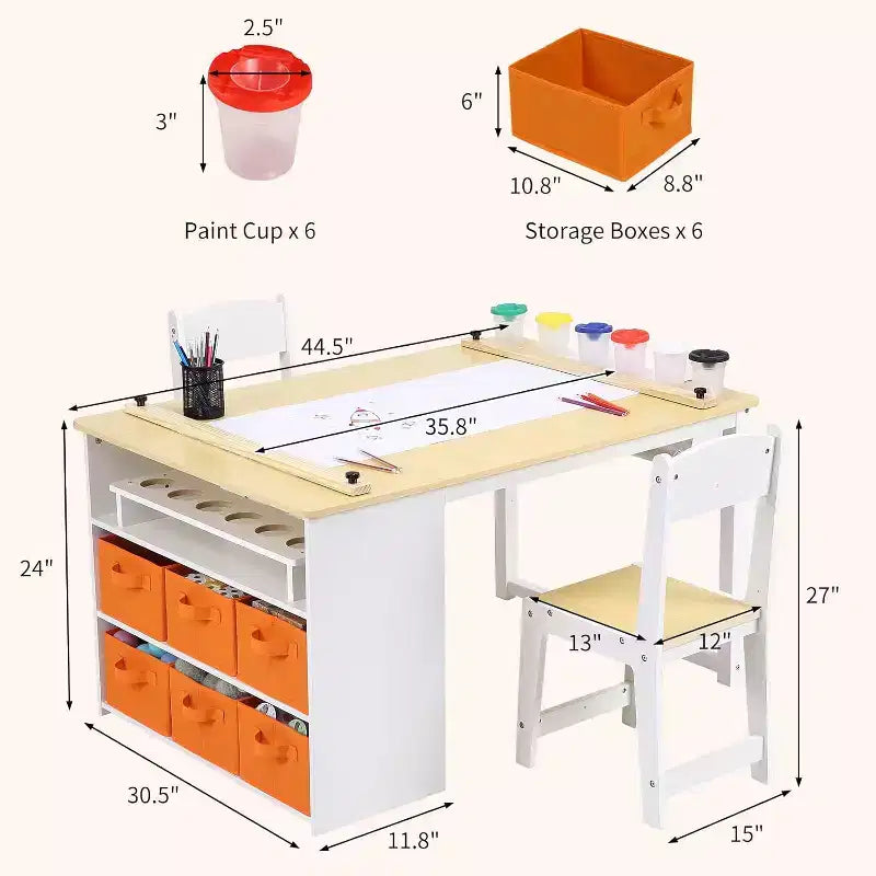 Table et chaise d'art 4 en 1 pour enfants avec organiseur de rangement pour tout-petits