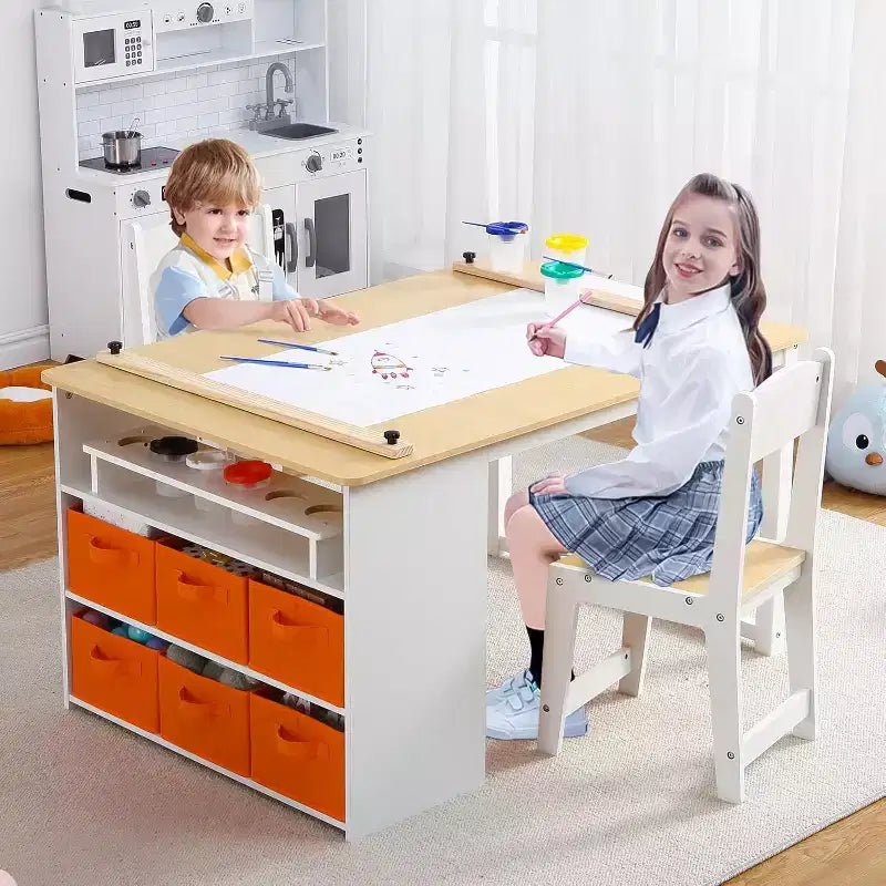 Table et chaise d'art 4 en 1 pour enfants avec organiseur de rangement pour tout-petits