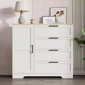 43.3'' Armoire Wardrobe Closet with 4 Drawers and Hanging Rod, Multifunctional Wood 4 Drawers Dresser with Storage Closet, for Home