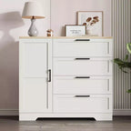 43.3'' Armoire Wardrobe Closet with 4 Drawers and Hanging Rod, Multifunctional Wood 4 Drawers Dresser with Storage Closet, for Home