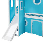 Lit mezzanine bas jumeau avec toboggan et escalier de rangement, lit mezzanine en bois avec tente et tour pour garçons et filles