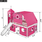 Lit mezzanine bas jumeau avec toboggan et escalier de rangement, lit mezzanine en bois avec tente et tour pour garçons et filles
