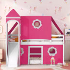 Lit mezzanine bas jumeau avec toboggan et escalier de rangement, lit mezzanine en bois avec tente et tour pour garçons et filles
