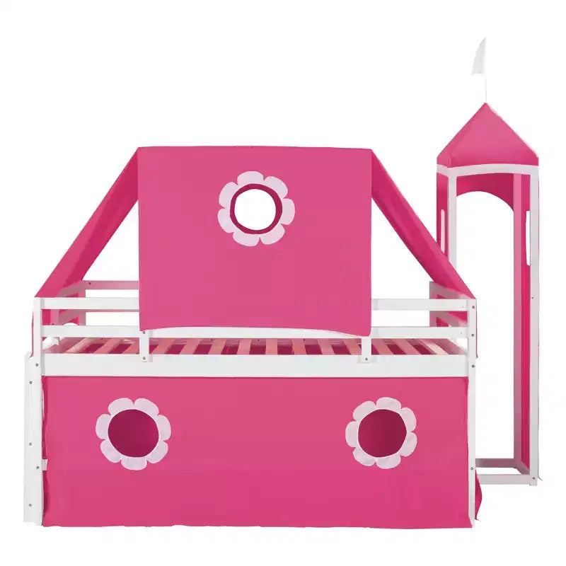 Lit mezzanine bas jumeau avec toboggan et escalier de rangement, lit mezzanine en bois avec tente et tour pour garçons et filles