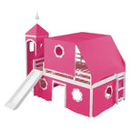 Lit mezzanine bas jumeau avec toboggan et escalier de rangement, lit mezzanine en bois avec tente et tour pour garçons et filles