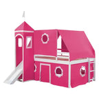Lit mezzanine bas jumeau avec toboggan et escalier de rangement, lit mezzanine en bois avec tente et tour pour garçons et filles