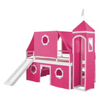 Lit mezzanine bas jumeau avec toboggan et escalier de rangement, lit mezzanine en bois avec tente et tour pour garçons et filles