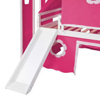 Lit mezzanine bas jumeau avec toboggan et escalier de rangement, lit mezzanine en bois avec tente et tour pour garçons et filles