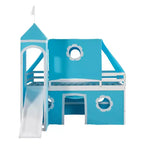 Lit mezzanine bas jumeau avec toboggan et escalier de rangement, lit mezzanine en bois avec tente et tour pour garçons et filles