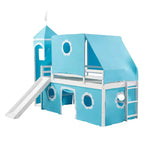 Lit mezzanine bas jumeau avec toboggan et escalier de rangement, lit mezzanine en bois avec tente et tour pour garçons et filles