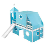 Lit mezzanine bas jumeau avec toboggan et escalier de rangement, lit mezzanine en bois avec tente et tour pour garçons et filles
