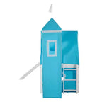Lit mezzanine bas jumeau avec toboggan et escalier de rangement, lit mezzanine en bois avec tente et tour pour garçons et filles