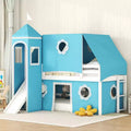 Low Loft Bed Twin Size with Slide and Storage Stairs, Wood Plyhouse Loft Bed with Tent & Tower for Boys & Girls