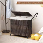 Panier à Linge 3 Sections de 125 L avec Roues, Couvercle et 2 Sacs de Doublure Amovibles