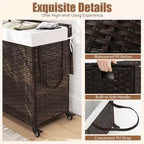 Panier à Linge 3 Sections de 125 L avec Roues, Couvercle et 2 Sacs de Doublure Amovibles