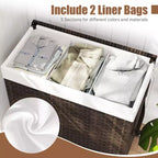 Panier à Linge 3 Sections de 125 L avec Roues, Couvercle et 2 Sacs de Doublure Amovibles