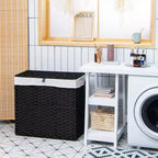 Panier à Linge 3 Sections de 125 L avec Roues, Couvercle et 2 Sacs de Doublure Amovibles