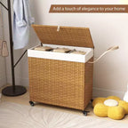 Panier à Linge 3 Sections de 125 L avec Roues, Couvercle et 2 Sacs de Doublure Amovibles