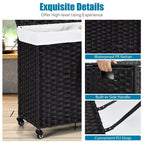 Panier à Linge 3 Sections de 125 L avec Roues, Couvercle et 2 Sacs de Doublure Amovibles