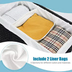 Panier à Linge 3 Sections de 125 L avec Roues, Couvercle et 2 Sacs de Doublure Amovibles