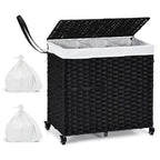 Costway Laundry Hamper w/Wheels & Lid, 125L 3-Section Clothes Hamper w/2 Liner Bags