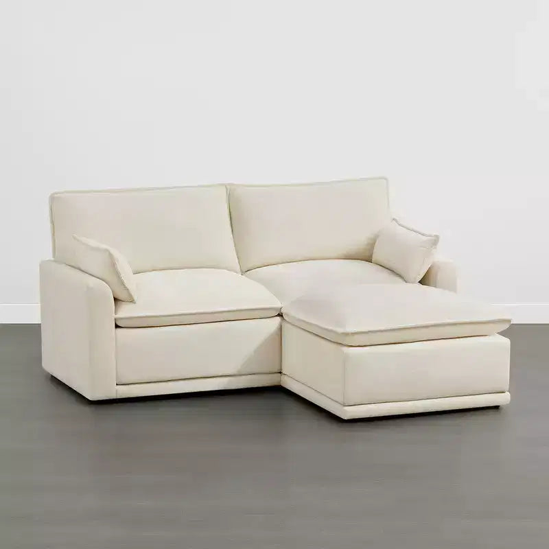 Canapé d'angle modulaire 3 pièces surdimensionné avec ottoman, crème, confort nuage