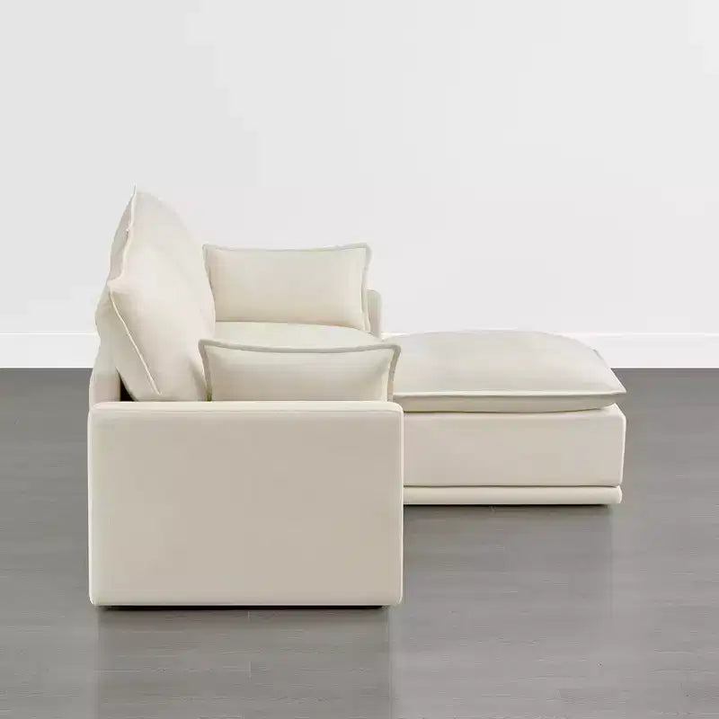 Canapé d'angle modulaire 3 pièces surdimensionné avec ottoman, crème, confort nuage