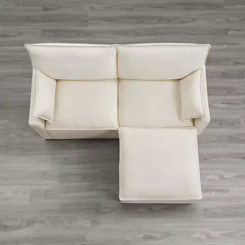 Canapé d'angle modulaire 3 pièces surdimensionné avec ottoman, crème, confort nuage